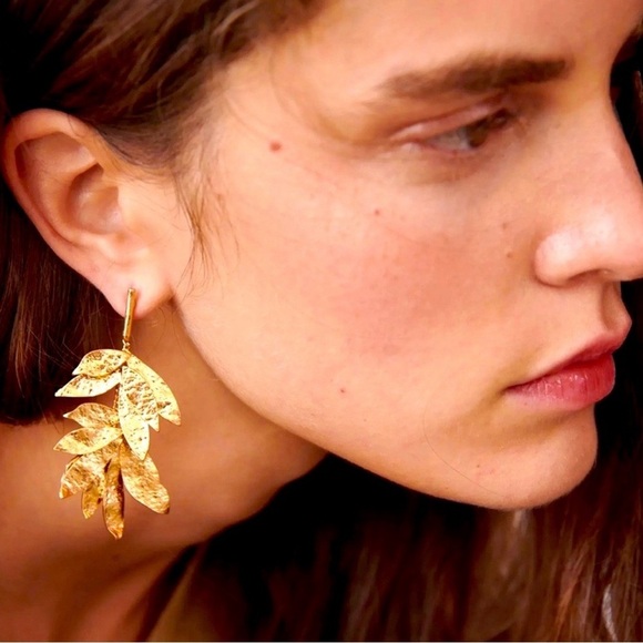 Zara Gold Leaf Drop Earrings - Picture 4 of 11